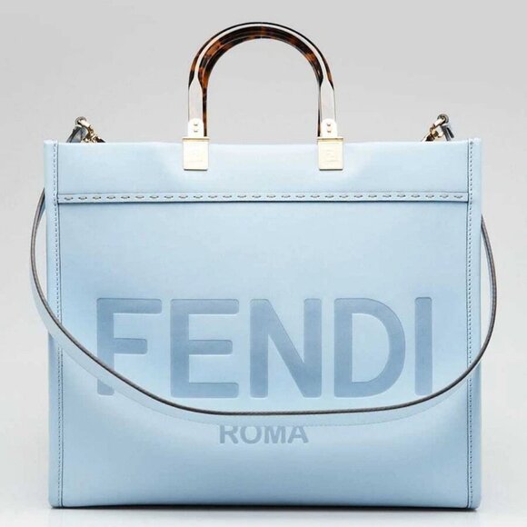Fendi Light Blue Leather Medium Sunshine Tote Bag - Picture 1 of 12